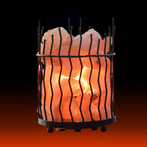 Salt Chunks in ZigZig Wrought Iron Basket Lamp